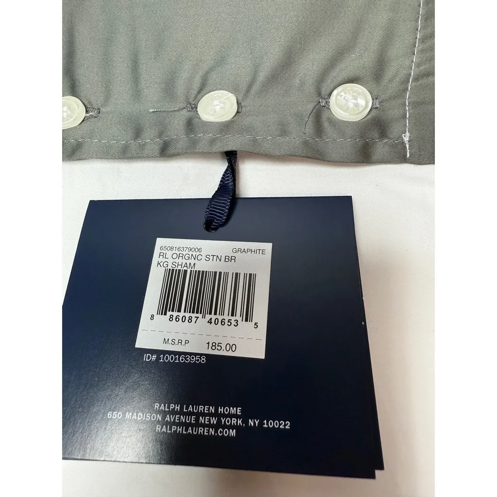 Ralph Lauren‎ Organic Cotton Sateen Border Sham King - Graphite NEW